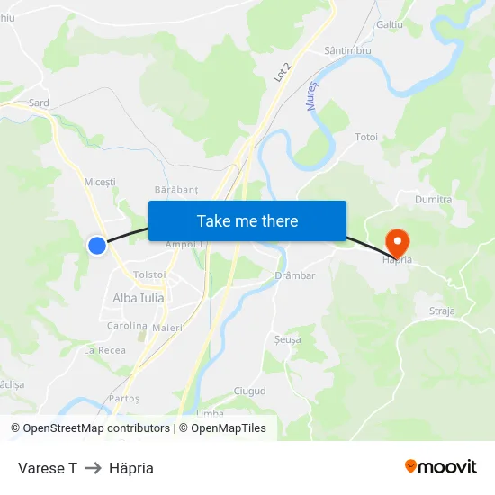 Varese T to Hăpria map