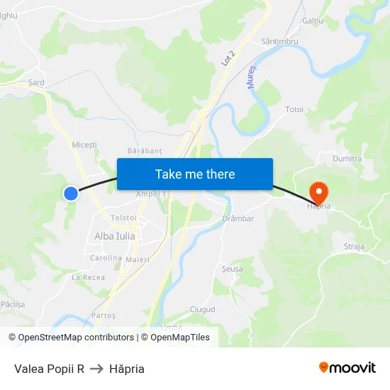 Valea Popii R to Hăpria map