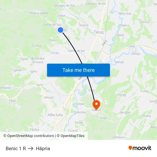 Benic 1 R to Hăpria map