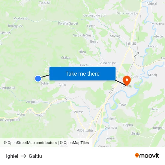 Ighiel to Galtiu map