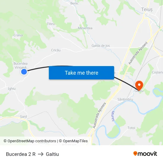Bucerdea 2 R to Galtiu map