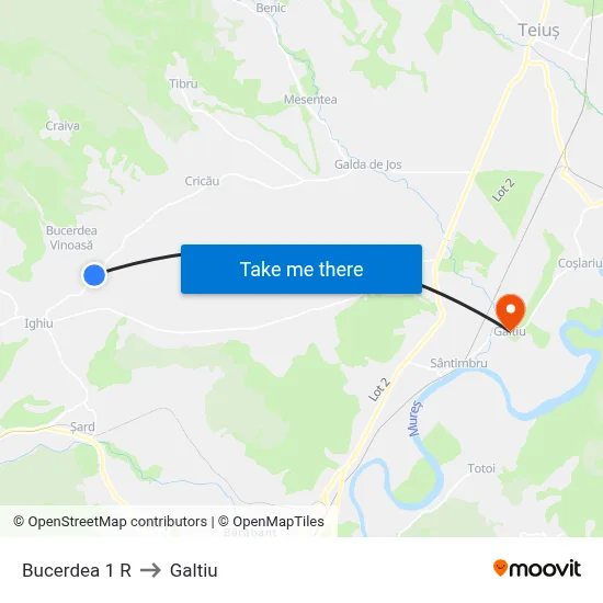 Bucerdea 1 R to Galtiu map