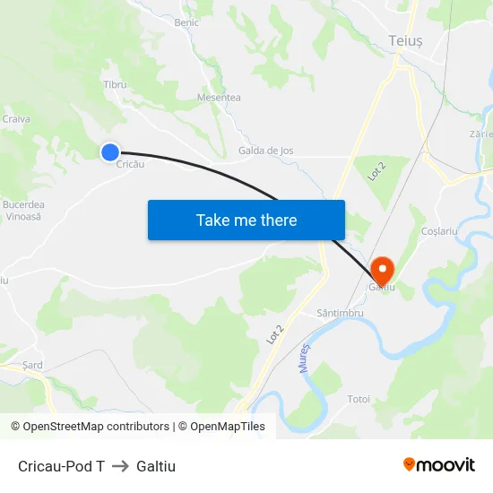 Cricau-Pod T to Galtiu map