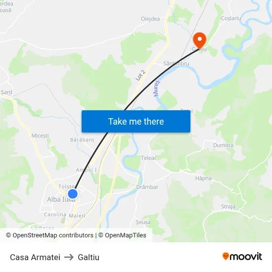 Casa Armatei to Galtiu map