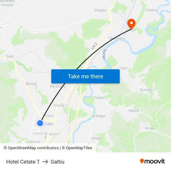 Hotel Cetate T to Galtiu map
