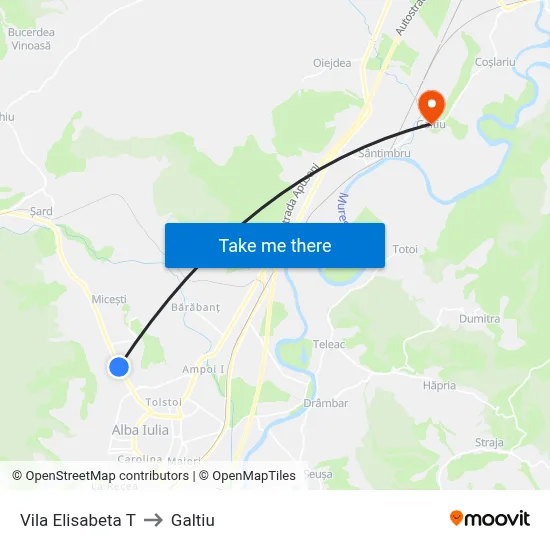 Vila Elisabeta T to Galtiu map