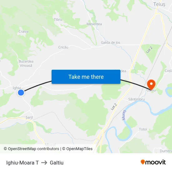 Ighiu-Moara T to Galtiu map