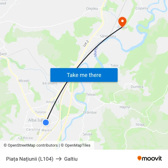 Piața Națiunii (L104) to Galtiu map