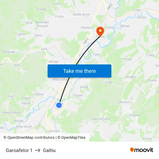 Garoafelor 1 to Galtiu map