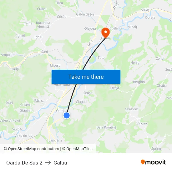 Oarda De Sus 2 to Galtiu map