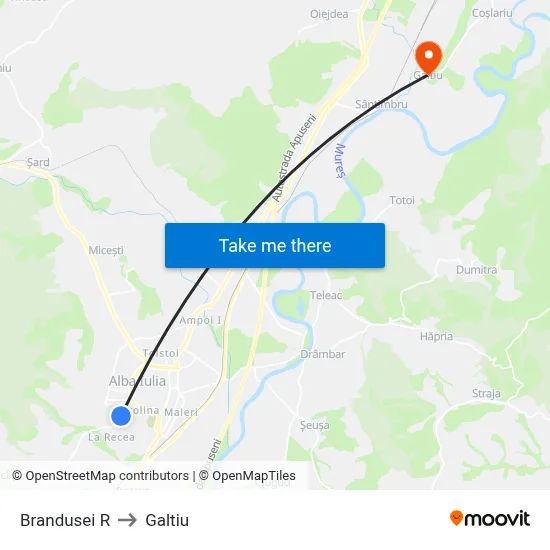 Brandusei R to Galtiu map