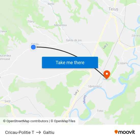 Cricau-Politie T to Galtiu map
