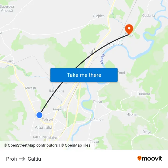 Profi to Galtiu map