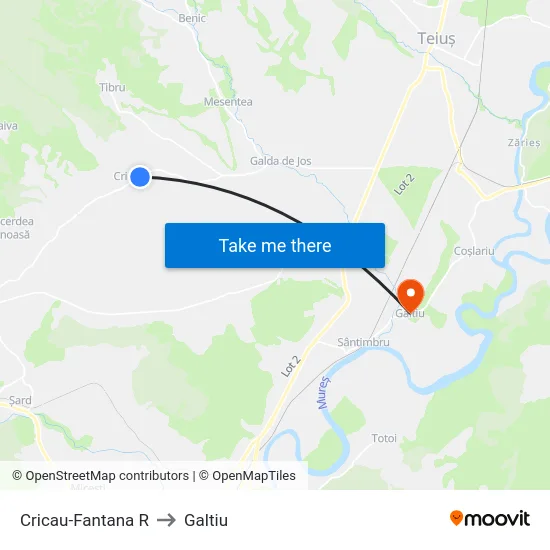 Cricau-Fantana R to Galtiu map