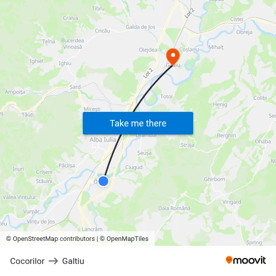 Cocorilor to Galtiu map