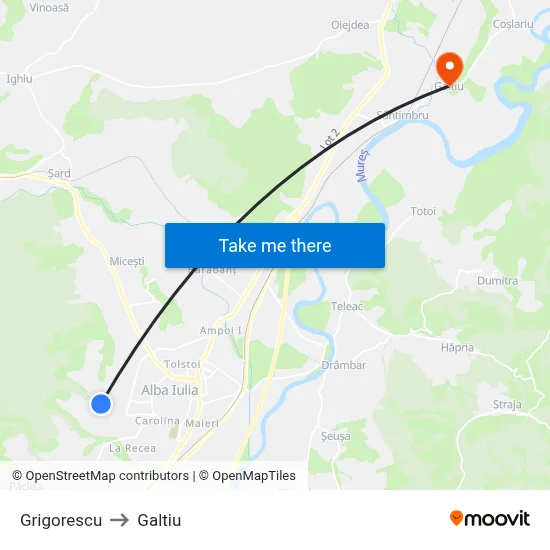 Grigorescu to Galtiu map