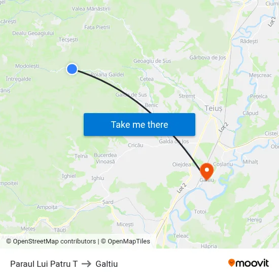 Paraul Lui Patru T to Galtiu map
