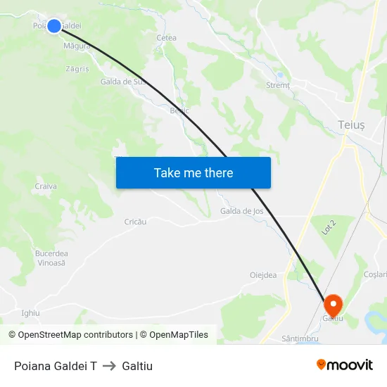Poiana Galdei T to Galtiu map