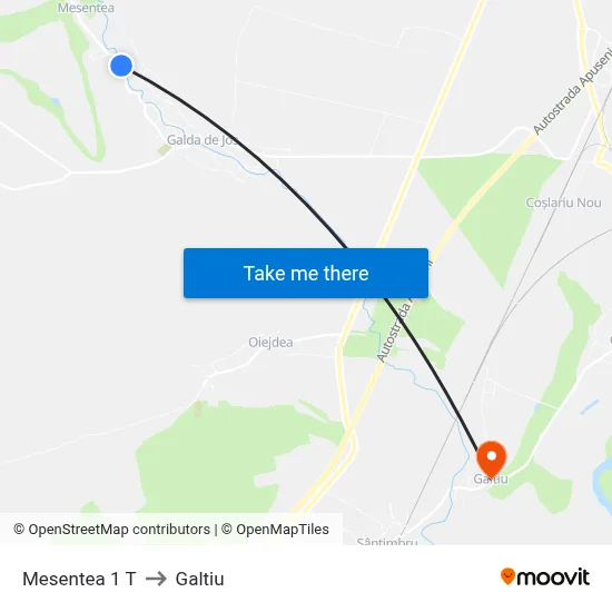 Mesentea 1 T to Galtiu map