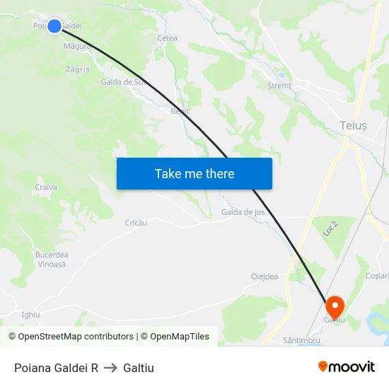 Poiana Galdei R to Galtiu map