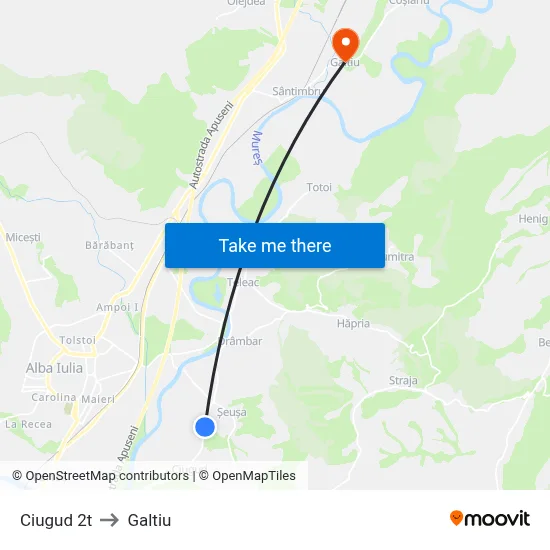Ciugud 2t to Galtiu map