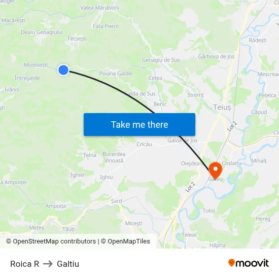 Roica R to Galtiu map