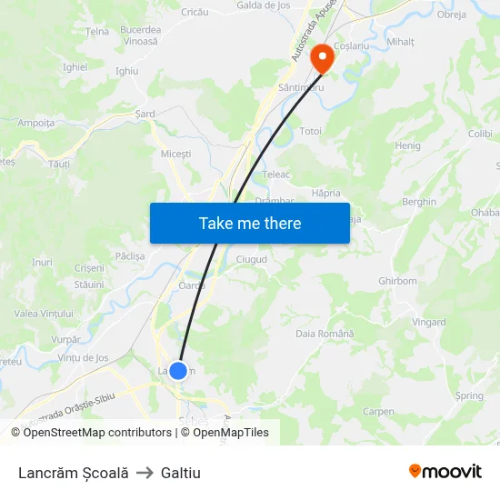 Lancrăm Școală to Galtiu map