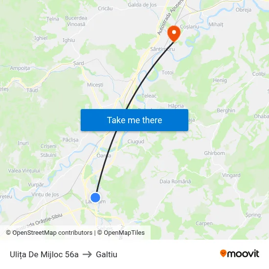 Ulița De Mijloc 56a to Galtiu map