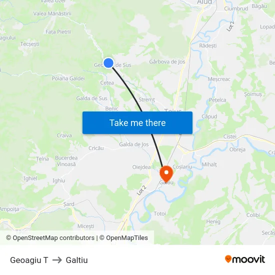 Geoagiu T to Galtiu map