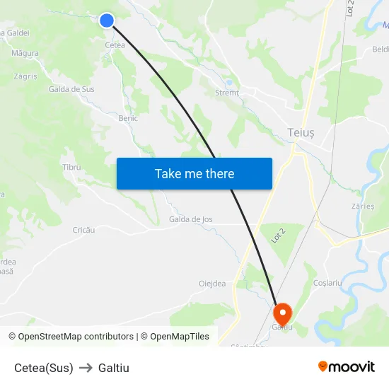Cetea(Sus) to Galtiu map