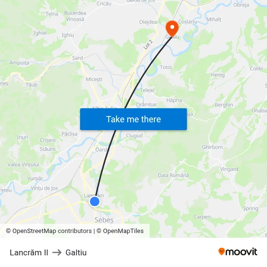 Lancrăm II to Galtiu map