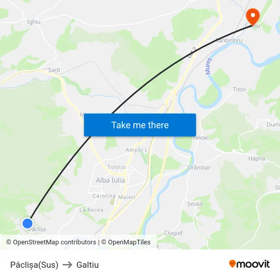 Pâclișa(Sus) to Galtiu map