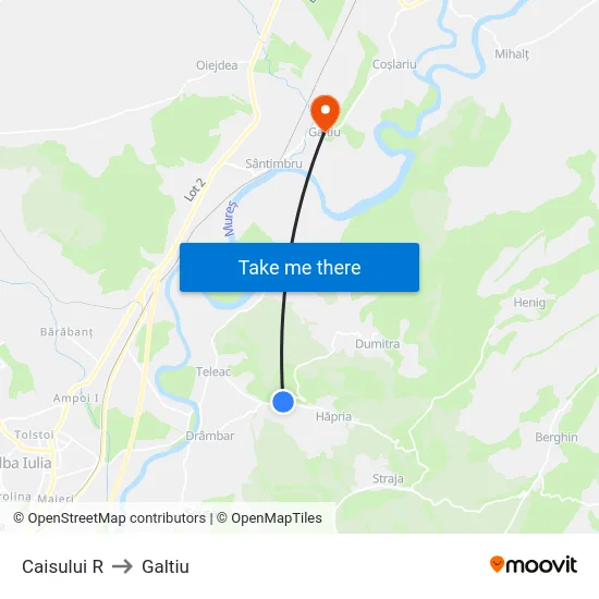 Caisului R to Galtiu map