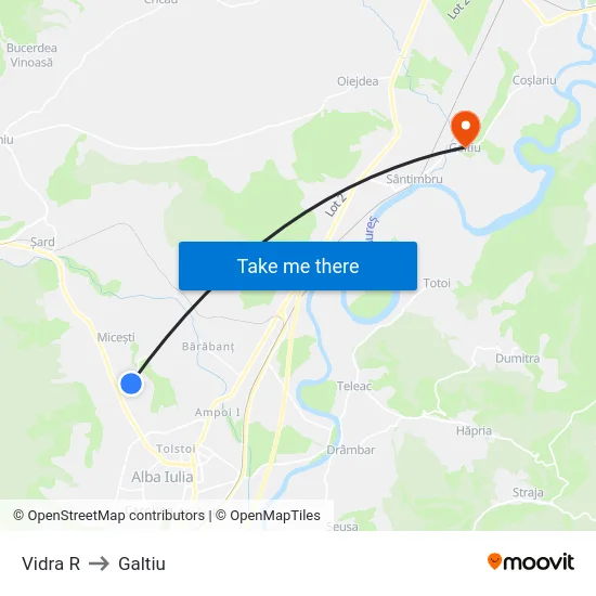Vidra R to Galtiu map