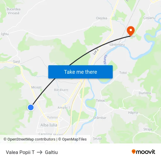 Valea Popii T to Galtiu map