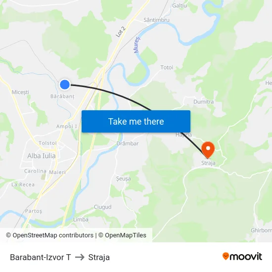 Barabant-Izvor T to Straja map