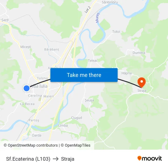 Sf.Ecaterina (L103) to Straja map