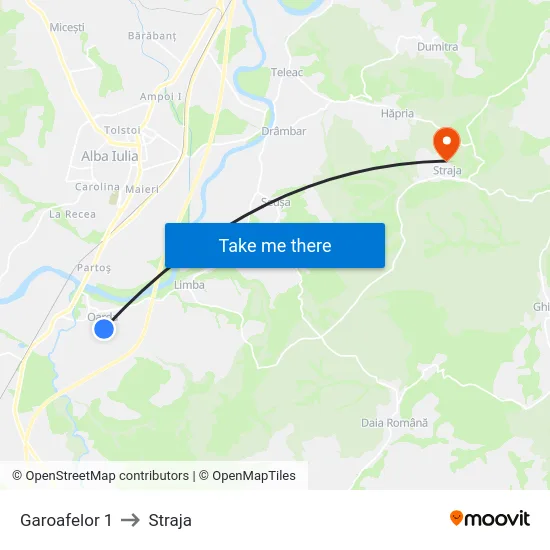 Garoafelor 1 to Straja map