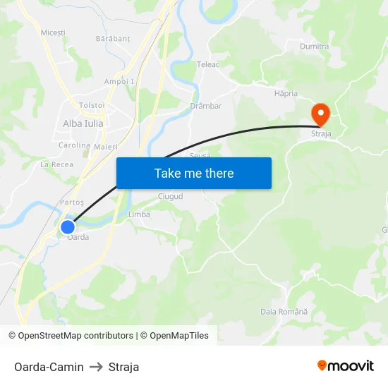 Oarda-Camin to Straja map