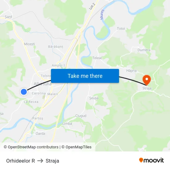 Orhideelor R to Straja map