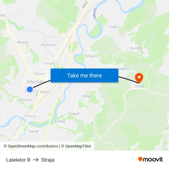 Lalelelor R to Straja map