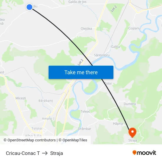 Cricau-Conac T to Straja map