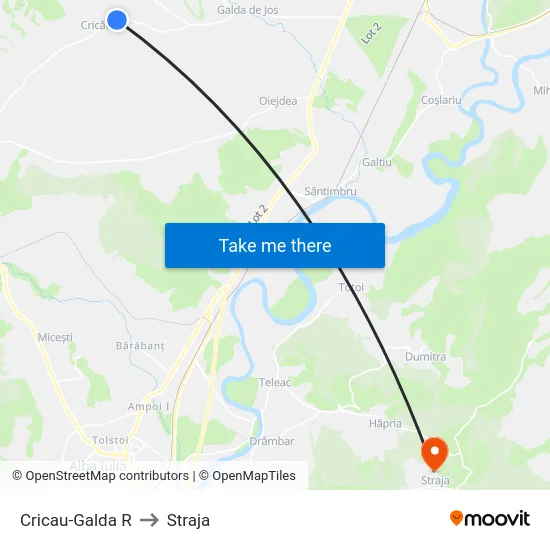 Cricau-Galda R to Straja map