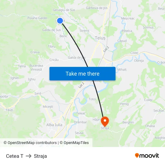 Cetea T to Straja map