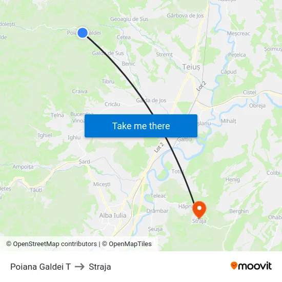 Poiana Galdei T to Straja map