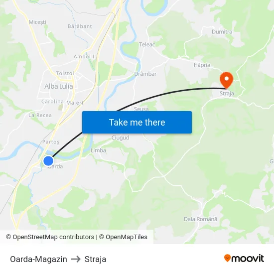 Oarda-Magazin to Straja map