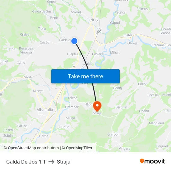 Galda De Jos 1 T to Straja map