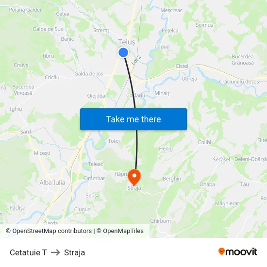 Cetatuie T to Straja map