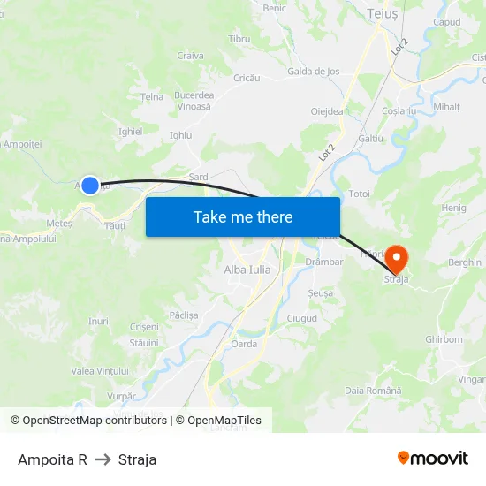 Ampoita R to Straja map