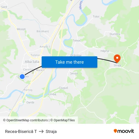 Recea-Biserică T to Straja map